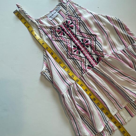 Raya Sun Striped Embroidered Tank Womens Small Ivory Pink Boho Sleeveless Top - Picture 6 of 6